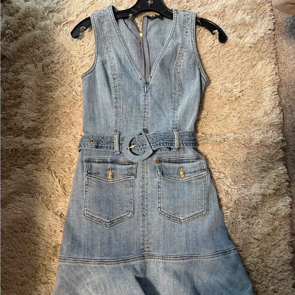 7 For All Mankind Blue Mini Dress with Belted Waist
